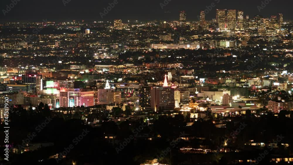 Hollywood Beverly Hills Night Time Lapse Telephoto from Griffith Park California USA Hollywood Beverly Hills Night Time Lapse Telephoto from Griffith Park California USA