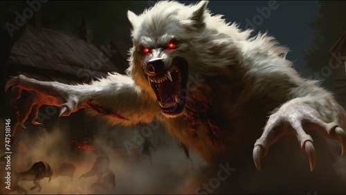 Werewolf Snarling Evil Red Eyes Large Fangs Attacking Monster Entity Possessed Witchcraft 
