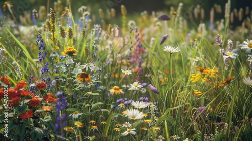 Beautiful field full of colorful wildflowers. Perfect for nature and gardening concepts