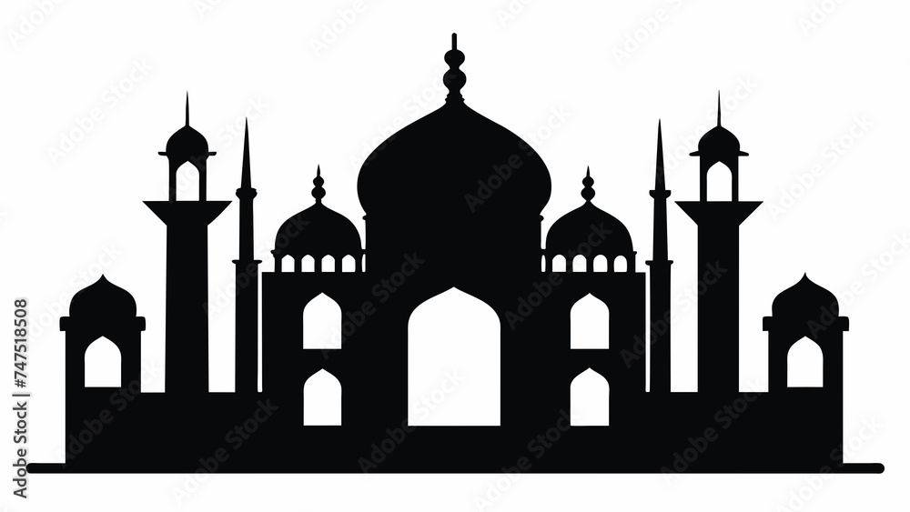Mosque Silhouette on White Background Vector Illustration