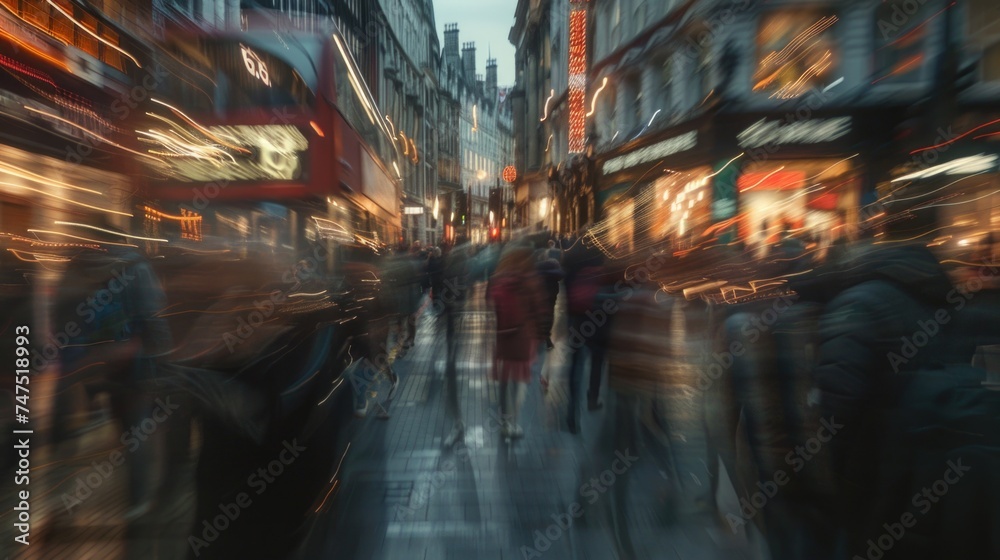 Obraz premium People walking down a city street, suitable for urban themes