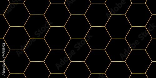 Abstract background with black hexagons and seamless pattern in vector design . luxury golden line pattern geometric mesh cell texture .hexagon 3d background texture design .