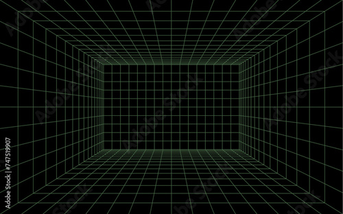 Fototapeta Naklejka Na Ścianę i Meble -  vector 3d perspective grid background. wireframe grid room