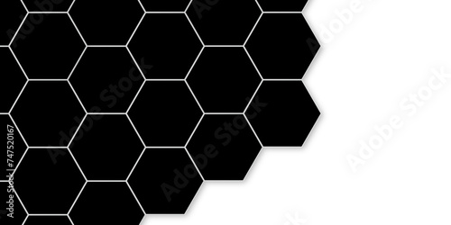 Abstract background with black hexagons and seamless pattern in vector design . luxury white line pattern geometric mesh cell texture .hexagon 3d background texture design .