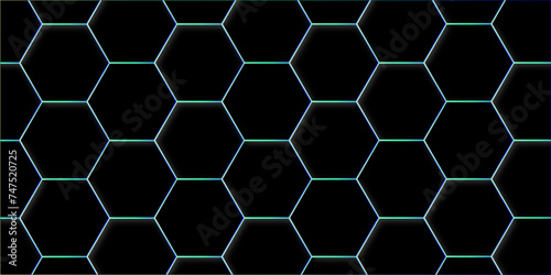 Abstract background with black hexagons and seamless pattern in vector design . luxury mint line pattern geometric mesh cell texture .hexagon 3d background texture design .