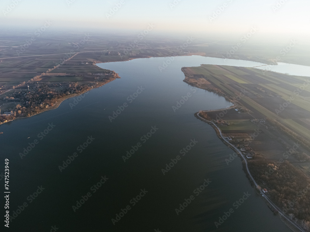 Aerial drone view Landscape on Lake Palich, Subotica, Serbia, Europe.