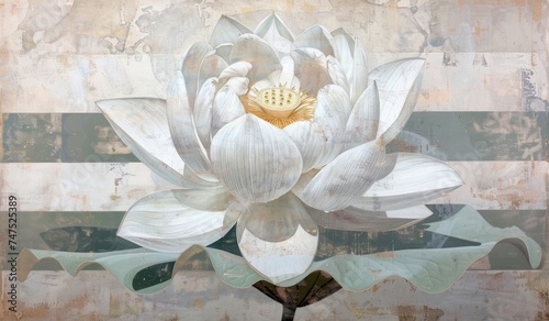 a painting of a white lotus with gray and white stripes Generative AI photo