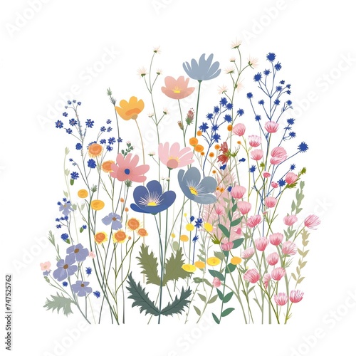 Illustration of wild flowers isolated on a white background