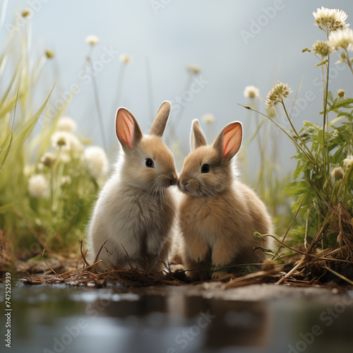 two rabbits in the garden