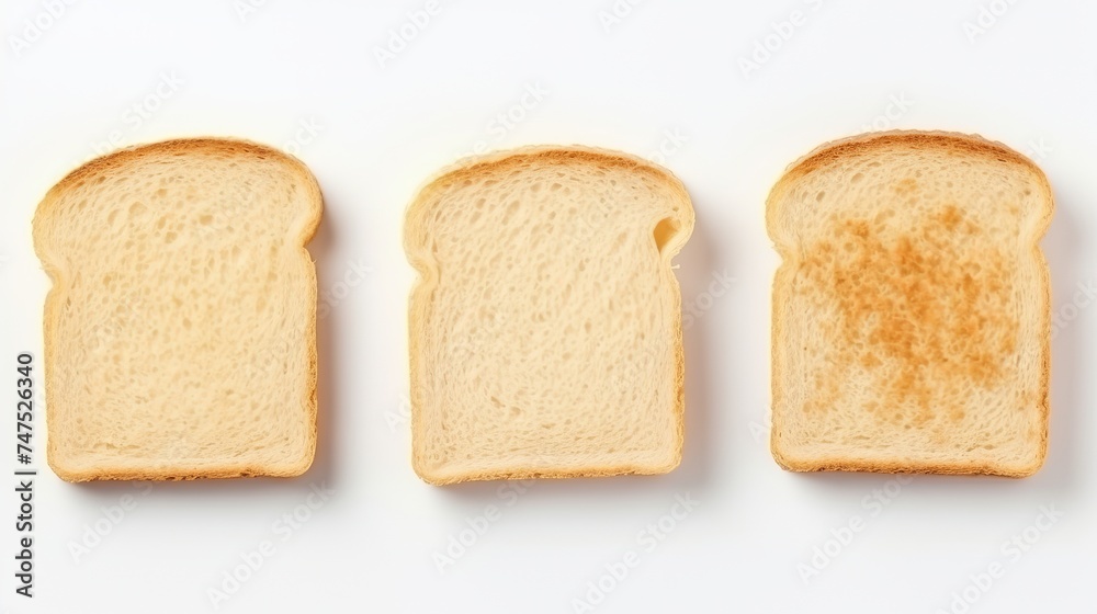 Sliced bread isolated on a white background. Bread slices and crumbs viewed from above. Top view Sliced bread isolated on a white background. Bread slices and crumbs viewed from above. Top view