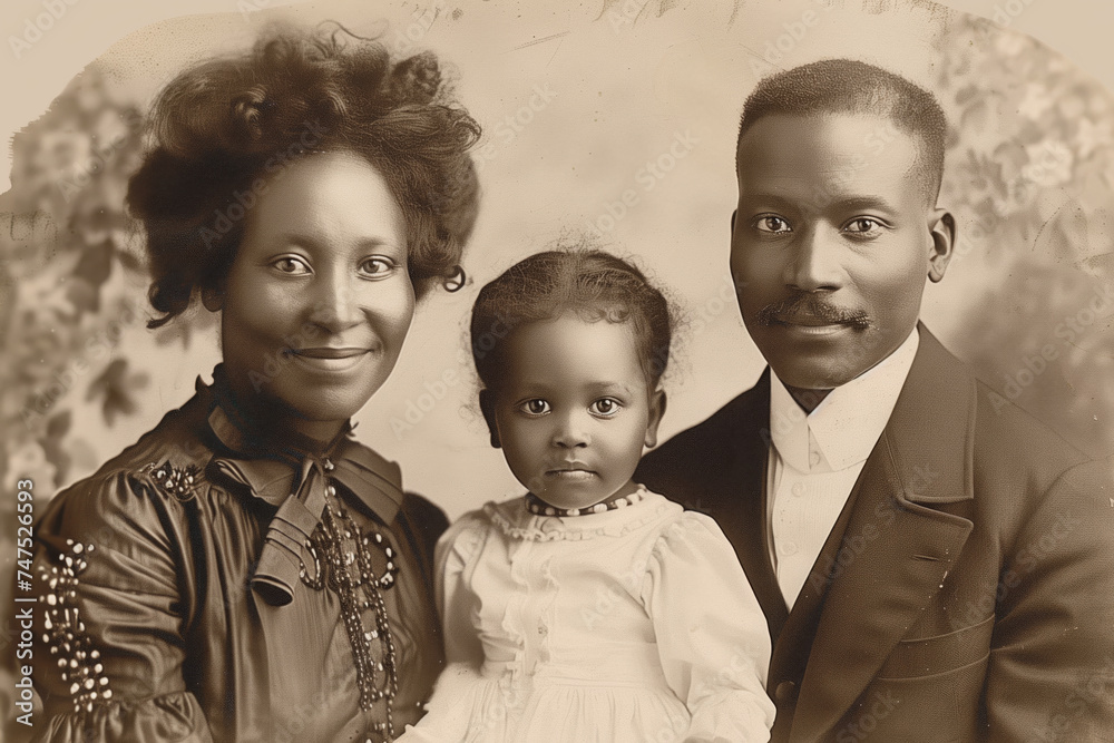 Vintage retro family portrait of an African American man posing with ...