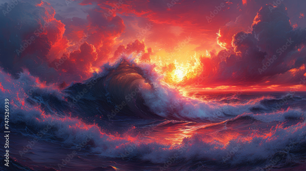 Glossy Ocean Wave under beautiful sunset
