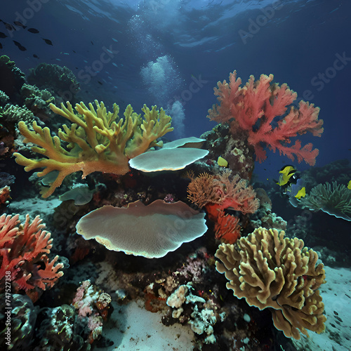 Underwater world with colorful corals. photo