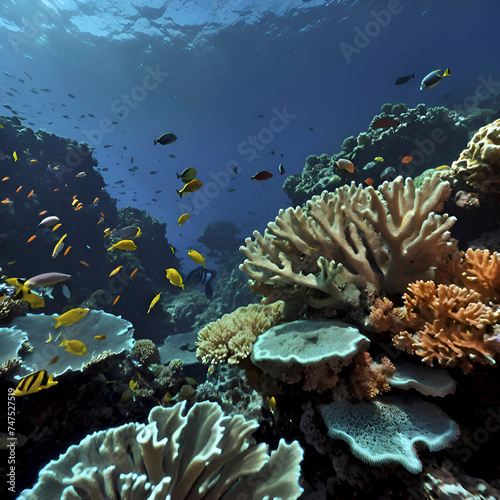 Underwater world with colorful corals. photo