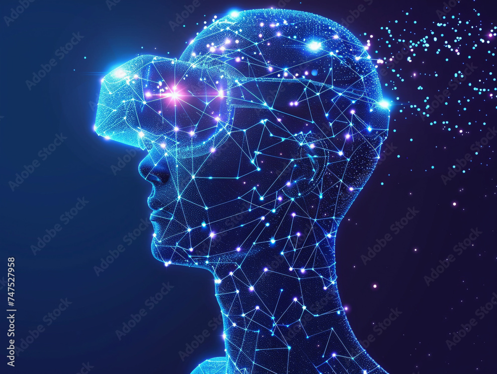 An outline of a human head and shoulders illuminated with a ...