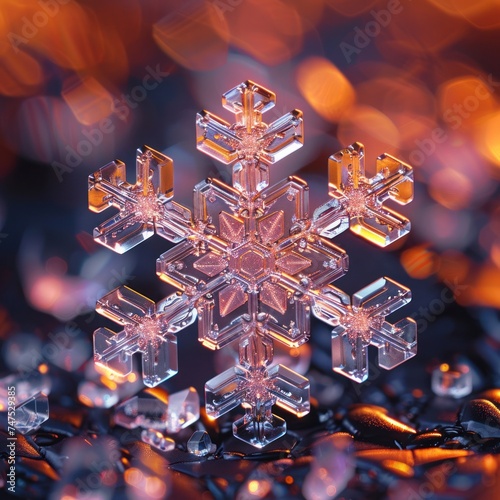 Beautiful bright macro photography of a snowflake