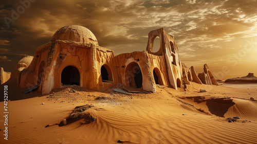 Ancient arabic city in desert.  © Vika art