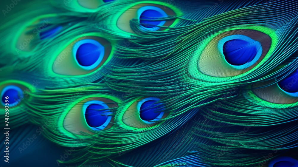 Obraz premium Blue peacock feathers in closeup