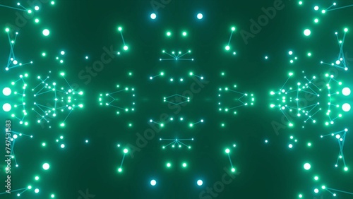 effektvolle futuristische grün leuchtende synchrone 3D-Linien mit Verbindungspunkten, techniches Design, Fraktal, Muster, Geraden, Verbindungen, Internet, System
 photo