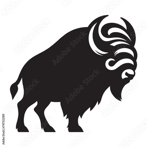 Vintage Retro Styled Vector buffalo Silhouette Black and White - illustration