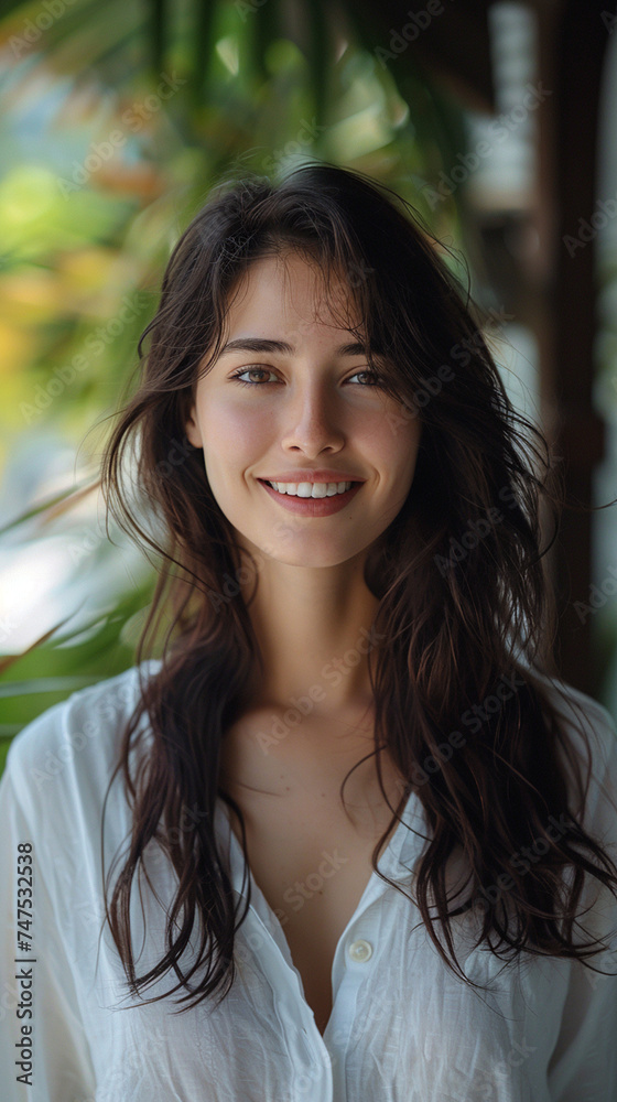 Portrait of a beautiful young woman smiling at the camera in a restaurant Portrait of a beautiful young woman smiling at the camera in a restaurant