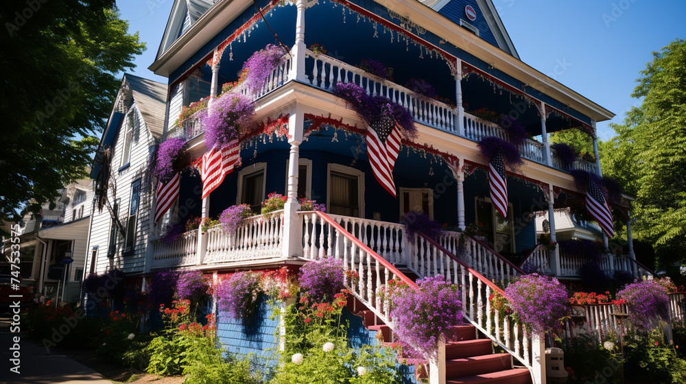 Patriotic display on house in uptown neighborhood