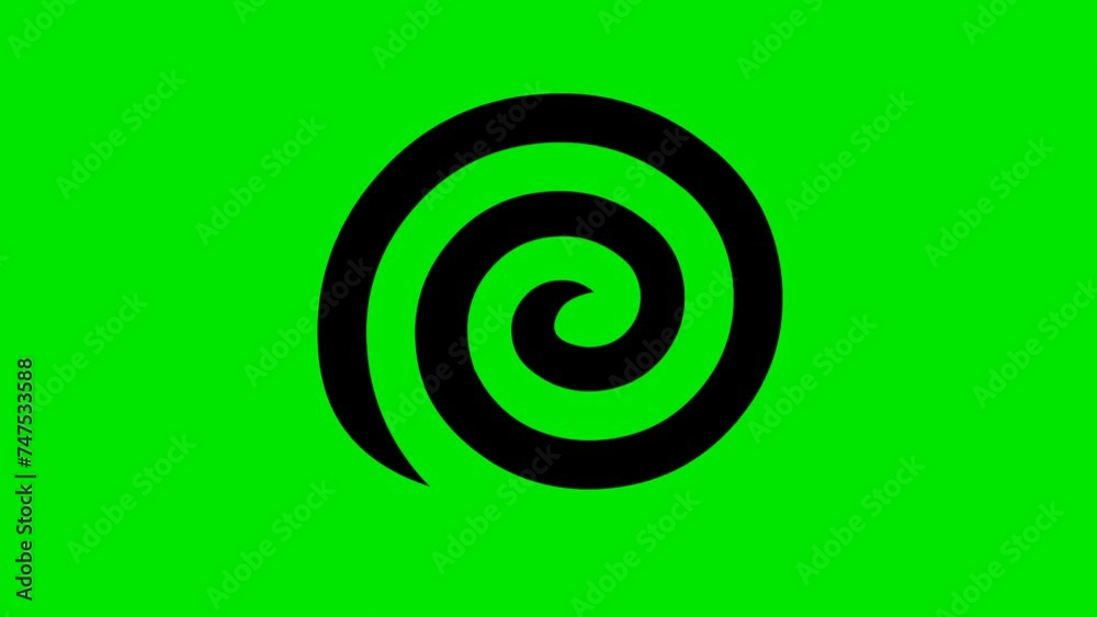 video animation black silhouette spiral shape spinning, on a green chroma key background video animation black silhouette spiral shape spinning, on a green chroma key background