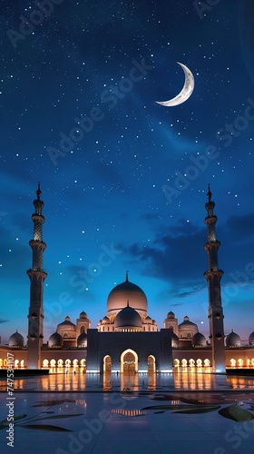 grand mosque with a crescent moon