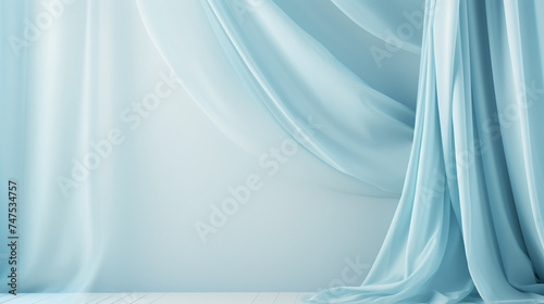 Realistic colorful blue velvet curtain