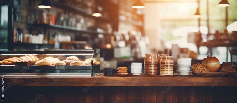 A busy bakery counter is piled high with a variety of freshly baked pastries, showcasing an array of shapes, colors, and textures in a warm and inviting setting.