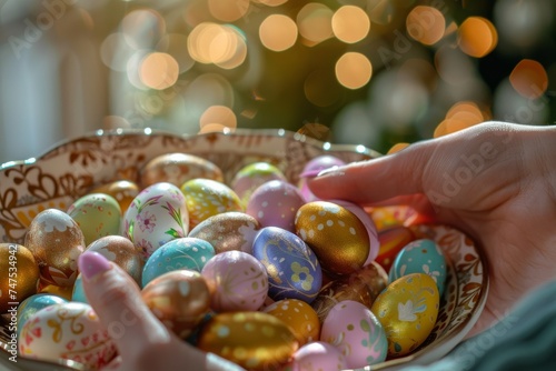 As part of the Easter tradition, the woman painted eggs with intricate designs