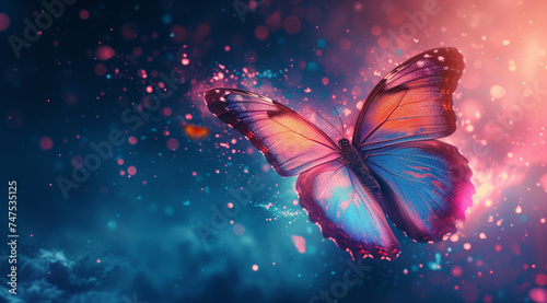 an abstract purple butterfly with glowing stars on a dark background