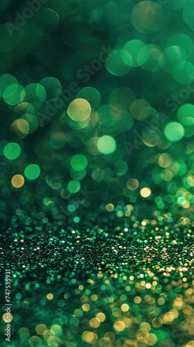 abstract bokeh green and gold glitter background with bokeh defocused glitter for Saint patricks day, Happy St. Patrick's day, St patty's day celebrate