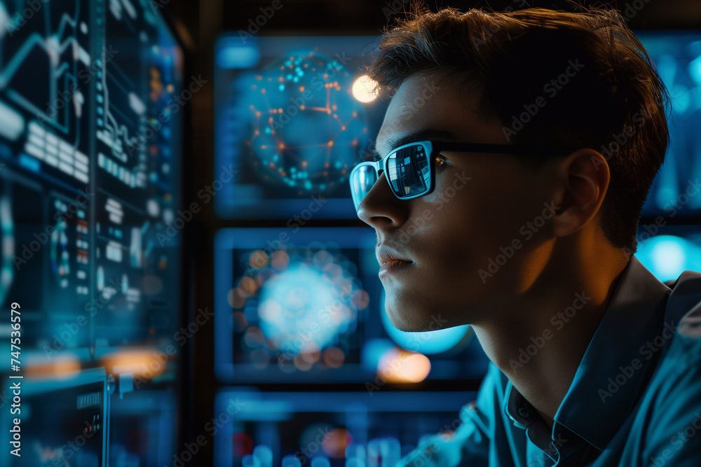 Businessman using computer with AI. Online bidding using artificial intelligence or AI system. Businessman working on digital interface Businessman using computer with AI. Online bidding using artificial intelligence or AI system. Businessman working on digital interface