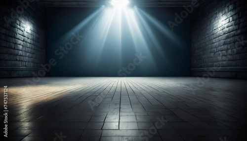 An empty room with a spotlight from the ceiling, providing a serene backdrop for text mockups or product presentations.