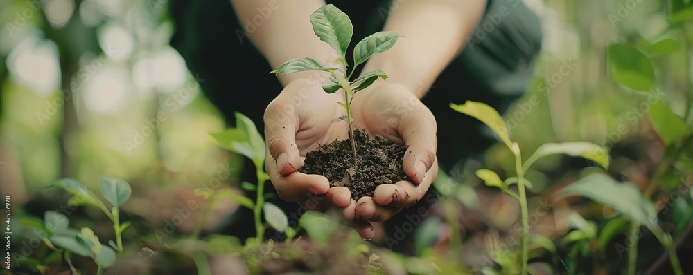Fototapeta premium hand holding young tree for planting. concept eco earth day