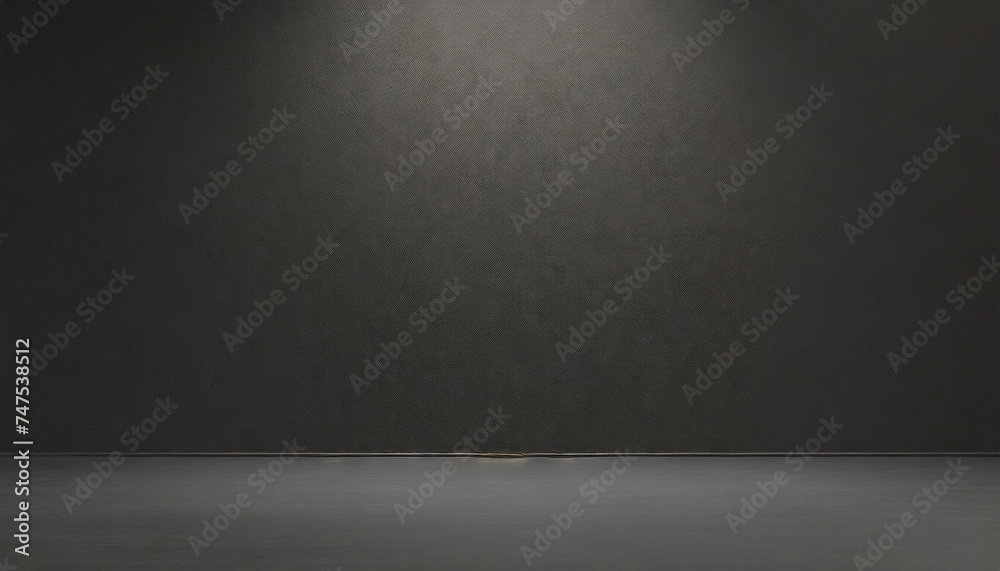 Dark room with spotlight, perfect for text mockups or product presentations against a black wall backdrop. Dark room with spotlight, perfect for text mockups or product presentations against a black wall backdrop.