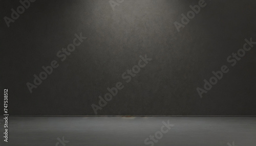 Dark room with spotlight, perfect for text mockups or product presentations against a black wall backdrop.