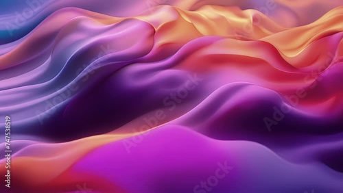Closeup of a billowing fabric with organic rippled waves in vibrant hues. photo