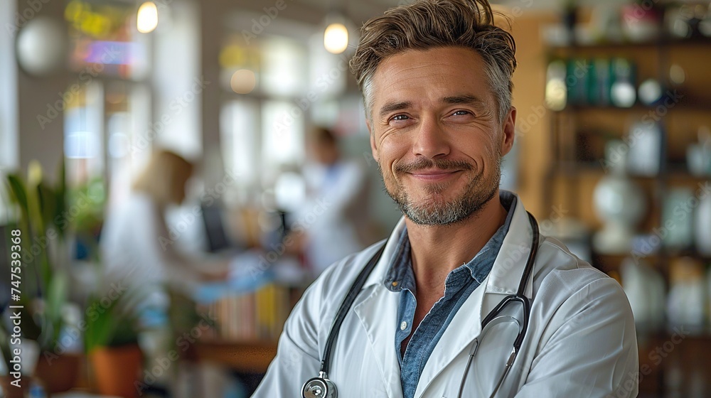 Healthcare, happy doctor and portrait of man in clinic for insurance, wellness and medical service. Healthcare, happy doctor and portrait of man in clinic for insurance, wellness and medical service.