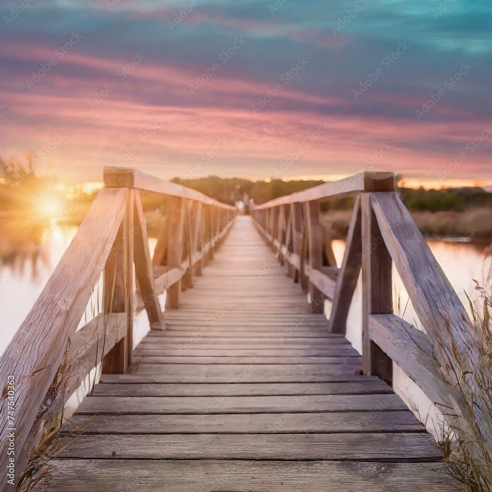 Puente de madera en el amanecer