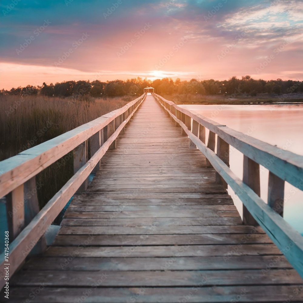 Fototapeta premium Puente de madera en el amanecer