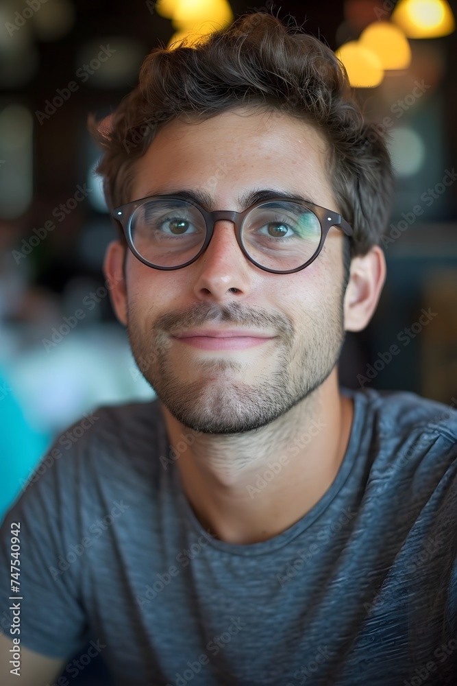 average man glasses nerd handsome smiling casual grey tee shirt average man glasses nerd handsome smiling casual grey tee shirt