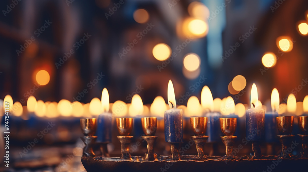 Close-up of Burning Golden Hanukah Candles Close-up of Burning Golden Hanukah Candles