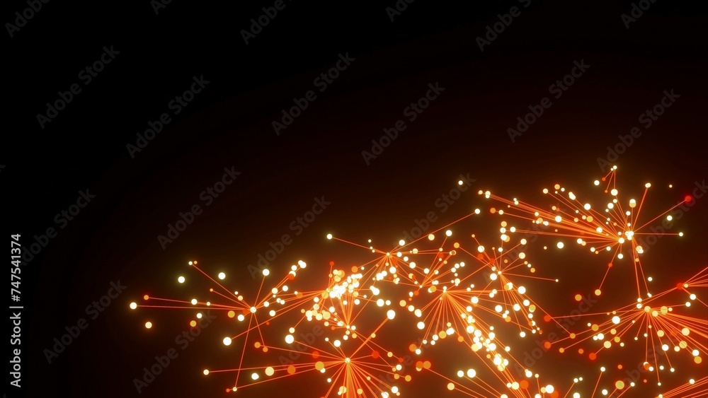 Obraz premium Highspeed Internet Verbindungen, Glasfaser, FTTH, Breitbandausbau, vielfältig, Kontakte, Energie, Austausch, Präsentation, Multimedia, Social Media, Punkte, Linien, Daten, Security, orange, goldgelb 
