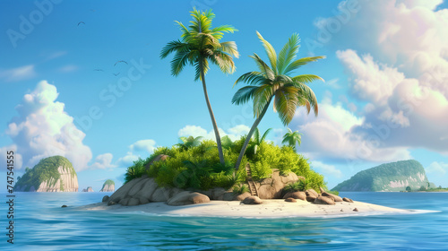 illustration of A small island with nobody and with palm trees in summer time
