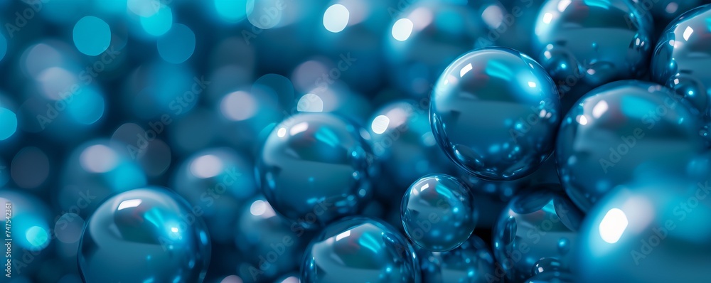 balls glossy pearl blue background.