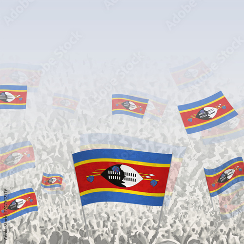 Crowd of people waving flag of Swaziland square graphic for social media and news.