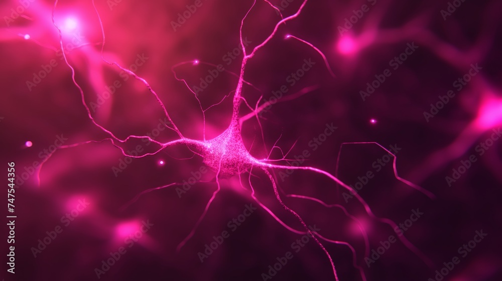 Abstract Neural Network Concept with Pink Synapses and Glowing Nodes in a Dark Background