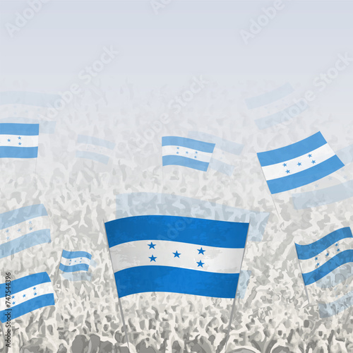 Crowd of people waving flag of Honduras square graphic for social media and news.